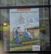 affiche CFDT - jobs saisonniers - vos droits ne sont pas en vacances - dessin de Vuillemin